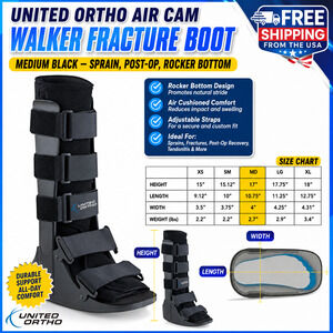 United Ortho Air Cam Walker Fracture Boot Medium Black Post-Op Sprain Rocker